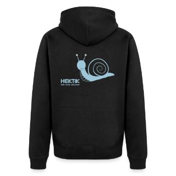 Hektik kein guter Begleiter - Unisex Premium Bio Zip Hoodie - Schwarz - Hinten - Nico (187cm)