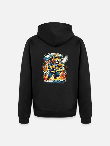 Lion, Pompier, Pompier, Flammes, Héros - Veste à capuche bio Premium Unisexe - noir