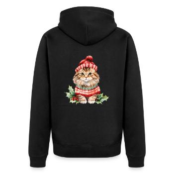 Katze im Weihnachtslook - Unisex Premium Bio Zip Hoodie - Schwarz - Hinten - Nico (187cm)