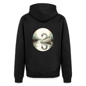 Schwan See Vollmond Reflektion Art Deco - Unisex Premium Bio Zip Hoodie - Schwarz - Hinten - Nico (187cm)