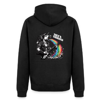 Rocker Heavy Metal Unicorn Puks Rainbow - Unisex Premium Organic Zip Hoodie - black - Back - Nico (187cm)