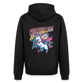 Unicorn Superhero Superpowers Supernatural Comic - Unisex Premium Organic Zip Hoodie - black - Back - Nico (187cm)