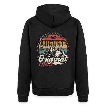 August 1963 - Hergestellt im August 1963 - Jahrgang 1963 - Unisex Premium Bio Zip Hoodie - Schwarz - Hinten - Nico (187cm)