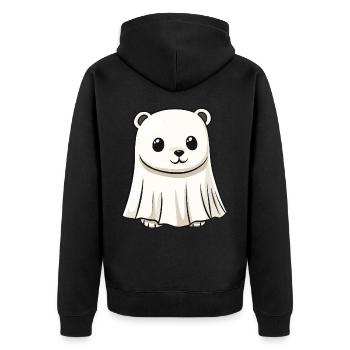 Eisbär Halloween Comic Geist - Unisex Premium Bio Zip Hoodie - Schwarz - Hinten - Nico (187cm)