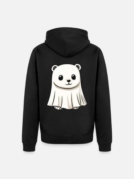 Eisbär Halloween Comic Geist - Unisex Premium Bio Zip Hoodie - Schwarz