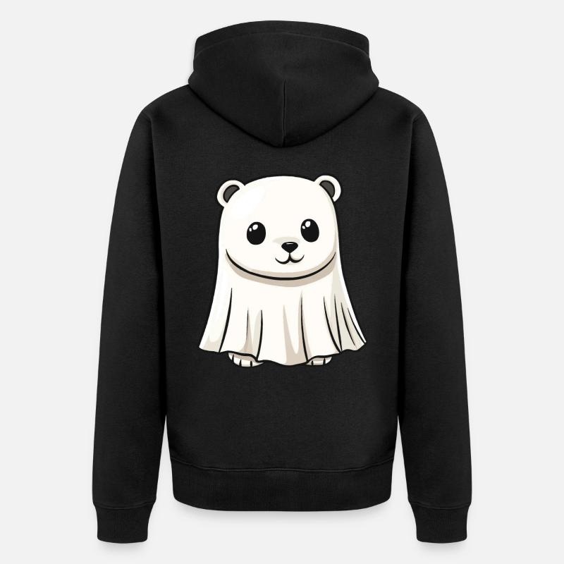 Eisbär Halloween Comic Geist - Unisex Premium Bio Zip Hoodie - Schwarz