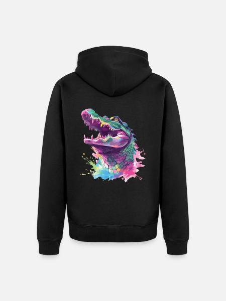 Alligator Krokodil Kaiman Reptil Raubtier Tier - Unisex Premium Bio Zip Hoodie - Schwarz