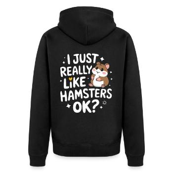 Hamster - Unisex Premium Bio Zip Hoodie - Schwarz - Hinten - Nico (187cm)