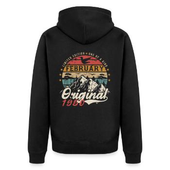 75th Birthday Gift Born In February 1950 - Unisex Premium Organic Zip Hoodie - black - Back - Nico (187cm)