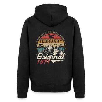 Geschenk zum 54. Geburtstag, geboren im Februar 1971 - Unisex Premium Bio Zip Hoodie - Schwarz - Hinten - Nico (187cm)