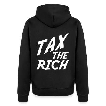 tax the rich Geschenk - Unisex Premium Bio Zip Hoodie - Schwarz - Hinten - Nico (187cm)