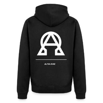 Alpha - Unisex Premium Bio Zip Hoodie - Schwarz - Hinten - Nico (187cm)