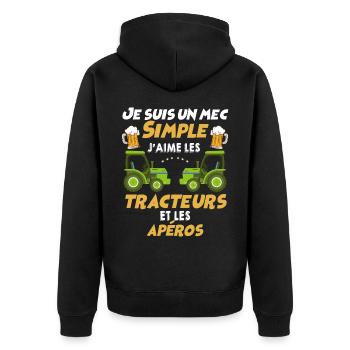 Tracteur les Apéros Humour Cadeau Papa Bière - Veste à capuche bio Premium Unisexe - noir - Dos - Nico (187cm)