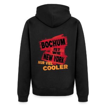Bochum Germany city saying is like New York - Unisex Premium Organic Zip Hoodie - black - Back - Nico (187cm)