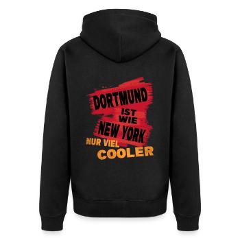 Dortmund Germany city saying is like New York - Unisex Premium Organic Zip Hoodie - black - Back - Nico (187cm)