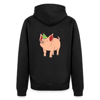 Celebration Party Pink Pig Farmer Oink Farm Barn - Unisex Premium Bio Zip Hoodie - Schwarz - Hinten - Nico (187cm)