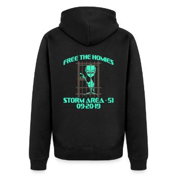 Free The Homies Storm Area 51 09/20/2019 T-shirt - Unisex Premium Organic Zip Hoodie - black - Back - Nico (187cm)