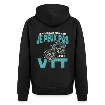 Je peux pas j'ai VTT. - Veste à capuche bio Premium Unisexe - noir - Dos - Nico (187cm)
