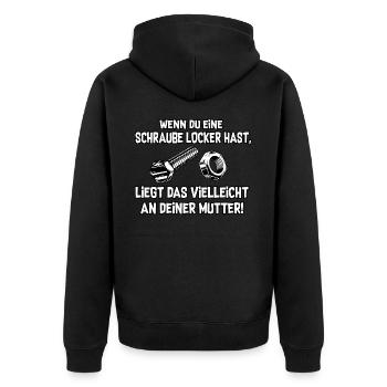 Schraube locker - Unisex Premium Bio Zip Hoodie - Schwarz - Hinten - Nico (187cm)