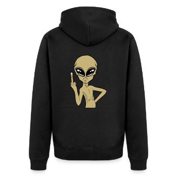 Sarkastisches Design Fuck You T-Shirt Design Aliens - Unisex Premium Bio Zip Hoodie - Schwarz - Hinten - Nico (187cm)