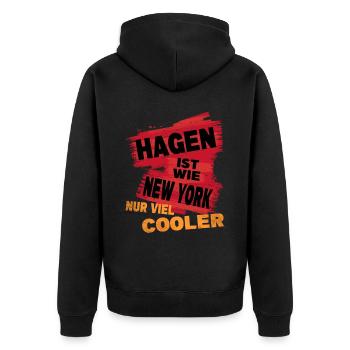 Hagen Deutschland Spruch Ist Wie New York - Unisex Premium Bio Zip Hoodie - Schwarz - Hinten - Nico (187cm)