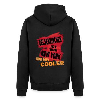 Gelsenkirchen Deutschland Spruch Ist Wie New York - Unisex Premium Bio Zip Hoodie - Schwarz - Hinten - Nico (187cm)