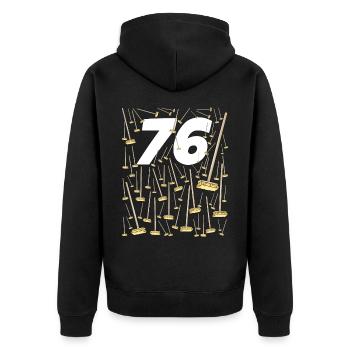 76 Besen Geschenk lustiger Geburtstag Mann oder Frau - Unisex Premium Bio Zip Hoodie - Schwarz - Hinten - Nico (187cm)