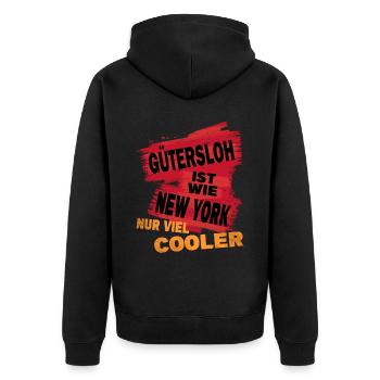 Gütersloh Deutschland Spruch Ist Wie New York - Unisex Premium Bio Zip Hoodie - Schwarz - Hinten - Nico (187cm)