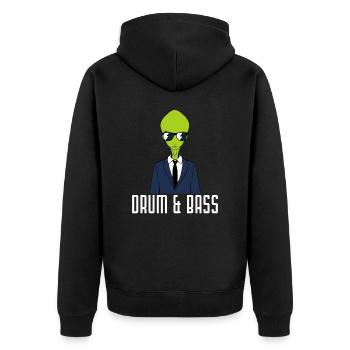 Drumming Shirt For Drummers "Drum & Bass Aliens" - Veste à capuche bio Premium Unisexe - noir - Dos - Nico (187cm)