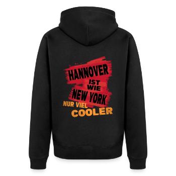 Hannover Deutschland Stadt Spruch Ist Wie New York - Unisex Premium Bio Zip Hoodie - Schwarz - Hinten - Nico (187cm)