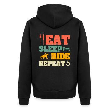 Essen Schlaf Reiten Wiederholen Das Leben ist besser mit Pferden - Unisex Premium Bio Zip Hoodie - Schwarz - Hinten - Nico (187cm)