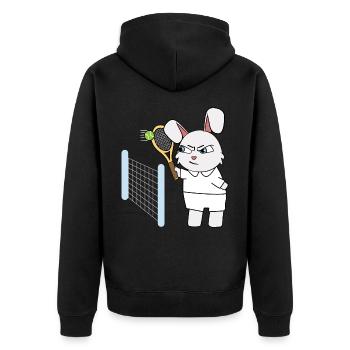 Tennis Kinder Hase I lustige Tiere | Sport | Kani - Unisex Premium Bio Zip Hoodie - Schwarz - Hinten - Nico (187cm)