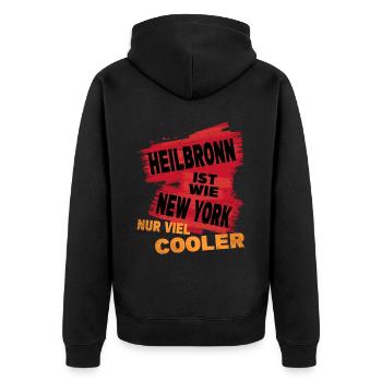 Heilbronn Deutschland Spruch Ist Wie New York - Unisex Premium Bio Zip Hoodie - Schwarz - Hinten - Nico (187cm)
