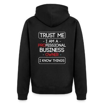 Make me trust, I am a professional business owner - Veste à capuche bio Premium Unisexe - noir - Dos - Nico (187cm)