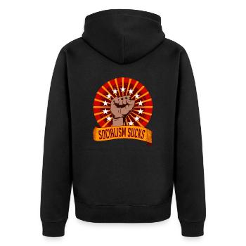 Sozialismus Slow Economic Growth Collection - Unisex Premium Bio Zip Hoodie - Schwarz - Hinten - Nico (187cm)