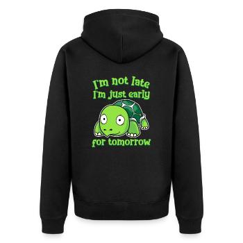 Slow Not On Time Reptile Shell Turtle T-shirt - Unisex Premium Organic Zip Hoodie - black - Back - Nico (187cm)
