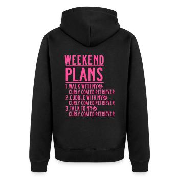 Curly Coated Retriever Mom Frauchen Spruch Pink - Unisex Premium Bio Zip Hoodie - Schwarz - Hinten - Nico (187cm)