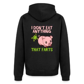 I Don't Eat Anything That Farts Vegan T-shirt - Unisex Premium Organic Zip Hoodie - black - Back - Nico (187cm)