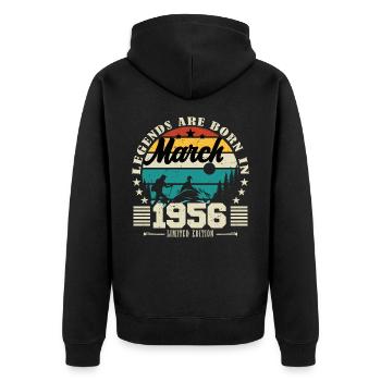 März 1956. Geburtstagsgeschenk März 1956. - Unisex Premium Bio Zip Hoodie - Schwarz - Hinten - Nico (187cm)