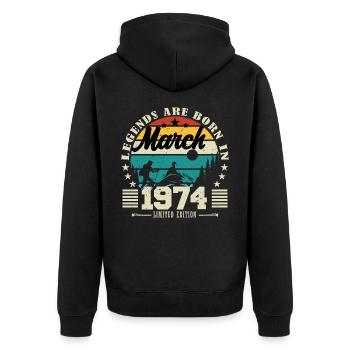 March 1974. Birthday gift March 1974. - Unisex Premium Organic Zip Hoodie - black - Back - Nico (187cm)