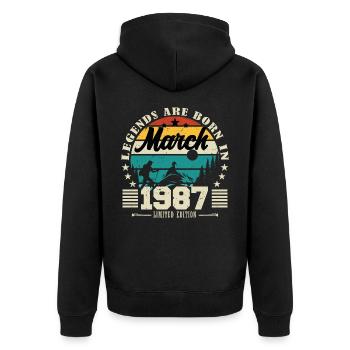 March 1987. Birthday gift March 1987. - Unisex Premium Organic Zip Hoodie - black - Back - Nico (187cm)
