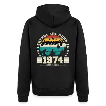 Januar 1974. Geburtstagsgeschenk Januar 1974. - Unisex Premium Bio Zip Hoodie - Schwarz - Hinten - Nico (187cm)