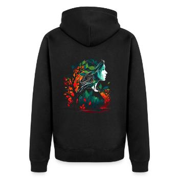 Frau als feenhafter Waldgeist Aquarell Airbrush - Unisex Premium Bio Zip Hoodie - Schwarz - Hinten - Nico (187cm)