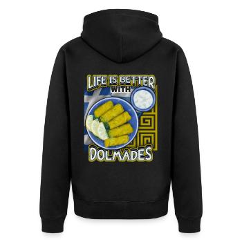Griechenland, griechisches Essen Dolmades, Spruch - Unisex Premium Bio Zip Hoodie - Schwarz - Hinten - Nico (187cm)