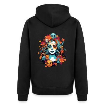 Halloween Woman Face Sugar Skull - Unisex Premium Organic Zip Hoodie - black - Back - Nico (187cm)