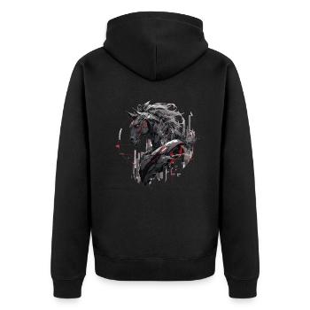 Mecha Tier Tiger Wolf Fuchs Pferd Cyborg - Unisex Premium Bio Zip Hoodie - Schwarz - Hinten - Nico (187cm)