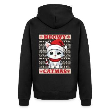Cat Christmas Merry Meowy Catmas Ugly Cute - Unisex Premium Organic Zip Hoodie - black - Back - Nico (187cm)
