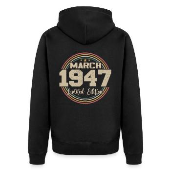Awesome seit März 1947 Geburtstag 1947 Geschenk - Unisex Premium Bio Zip Hoodie - Schwarz - Hinten - Nico (187cm)