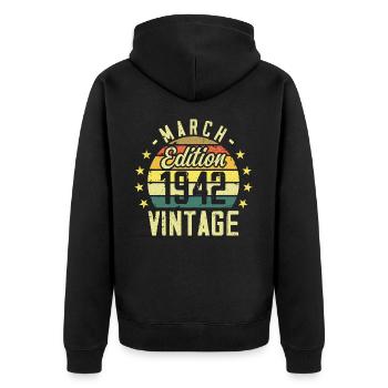 Vintage March 1942 Vintage Gift Anniversary 1942 - Unisex Premium Organic Zip Hoodie - black - Back - Nico (187cm)