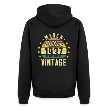 Jahrgang März 1937 Vintage Geschenk Geburtstag 1937 - Unisex Premium Bio Zip Hoodie - Schwarz - Hinten - Nico (187cm)